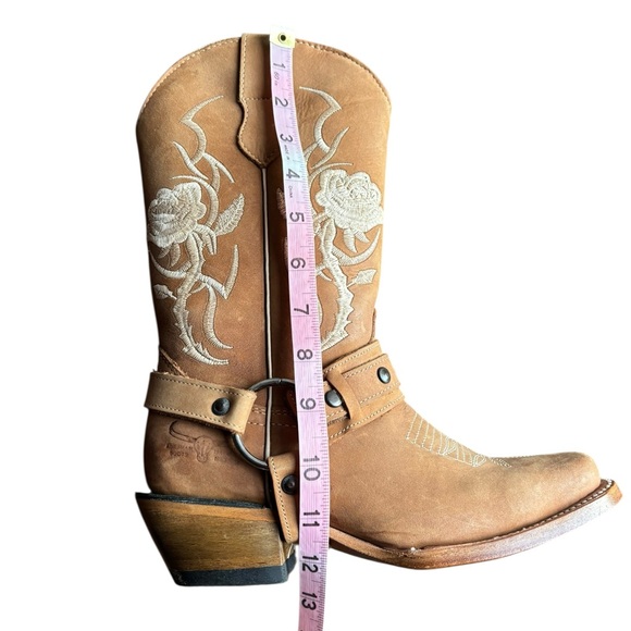 Abraham Mexican Leather Cowboy Boots Floral Embroidery Harness | Women’s 6 - Picture 11 of 14
